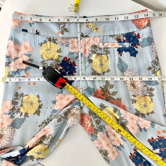Sz 00- Smythe Mid-Rise Cropped Length Baby Blue Floral Flood Trouser Pants - Picture 15 of 15